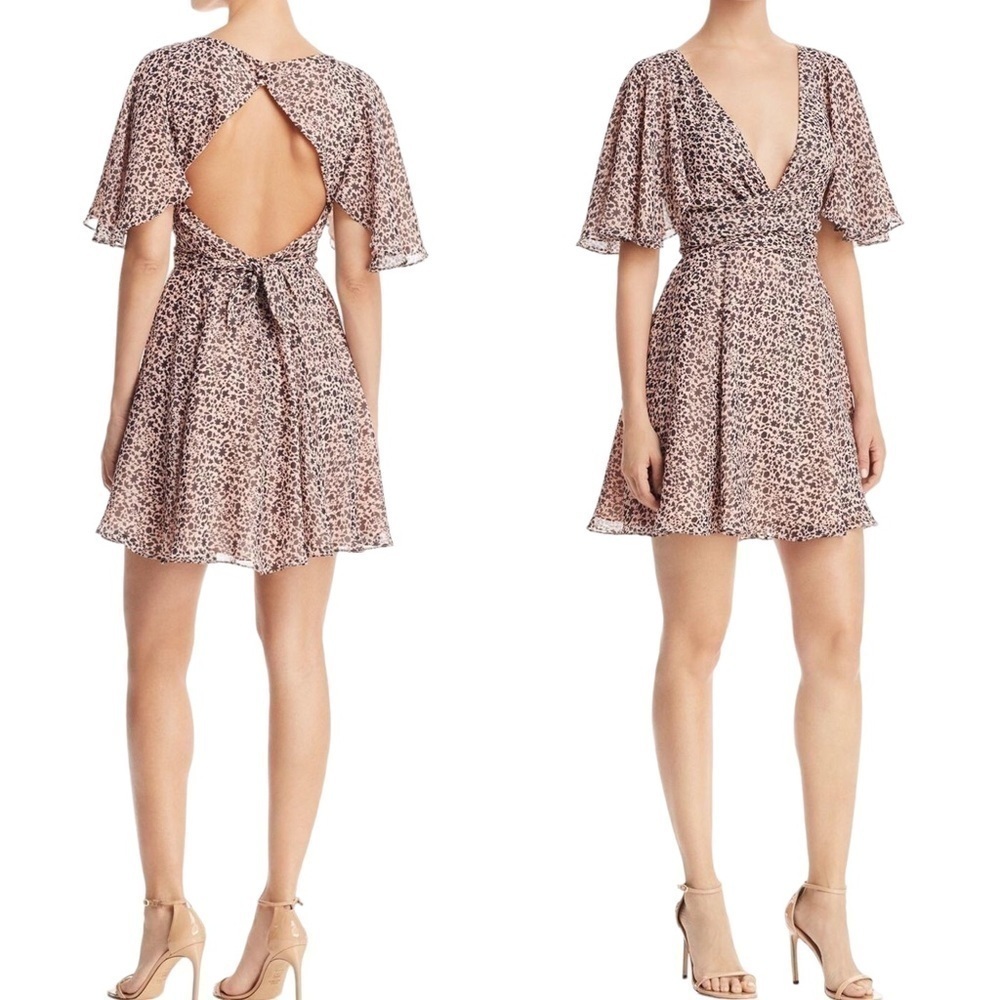 Fame and Partners Dress Mini Pink A-line Floral Tie Open Back Cocktail 10 Medium